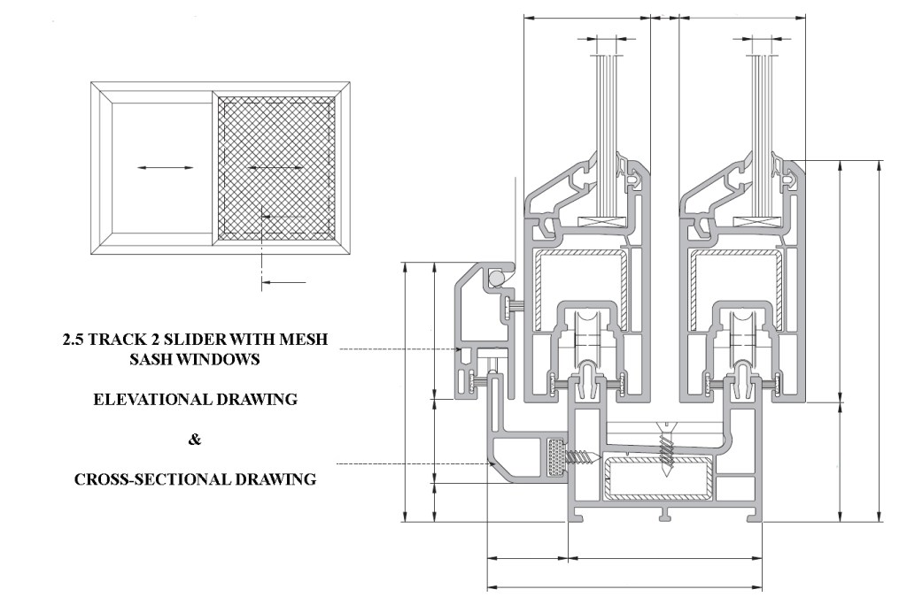 2.5 TRACK SLIDING WINDOWS WITH MESH ASSEMBLY